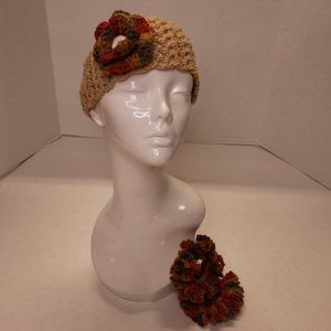 Woman's Handmade Crochet 2 Scrunchies and Headband |Fall Colors Multicolor